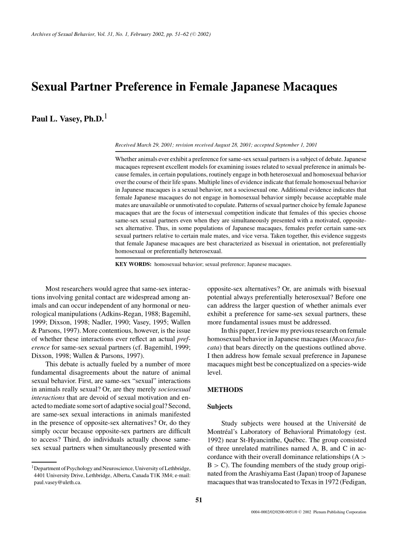 PDF) Sexual Partner Preference in Female Japanese Macaques