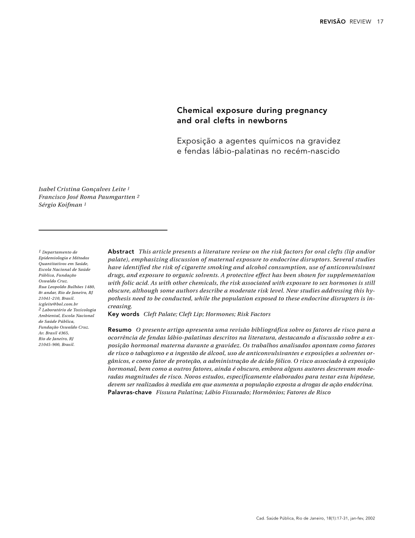 Pdf Chemical Exposure During Pregnancy And Oral Clefts In Newborns 2675