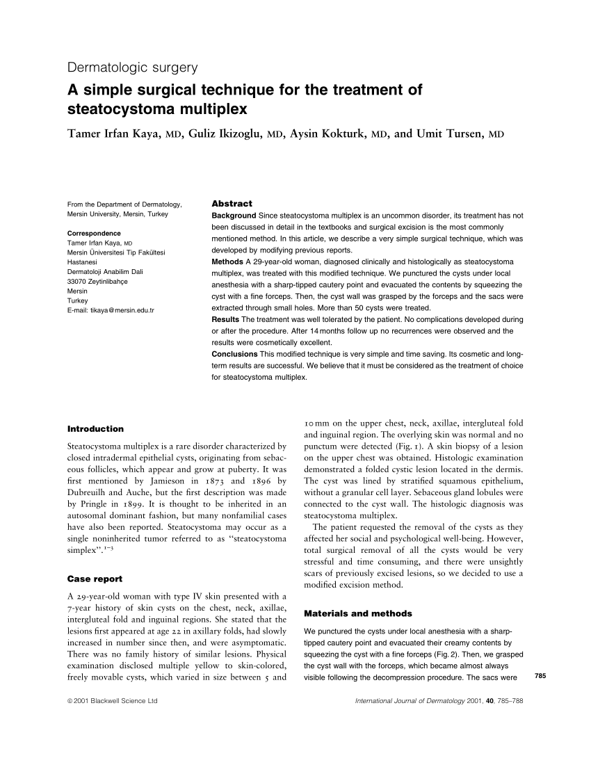 Pdf A Simple Surgical Technique For The Treatment Of Steatocystoma Multiplex