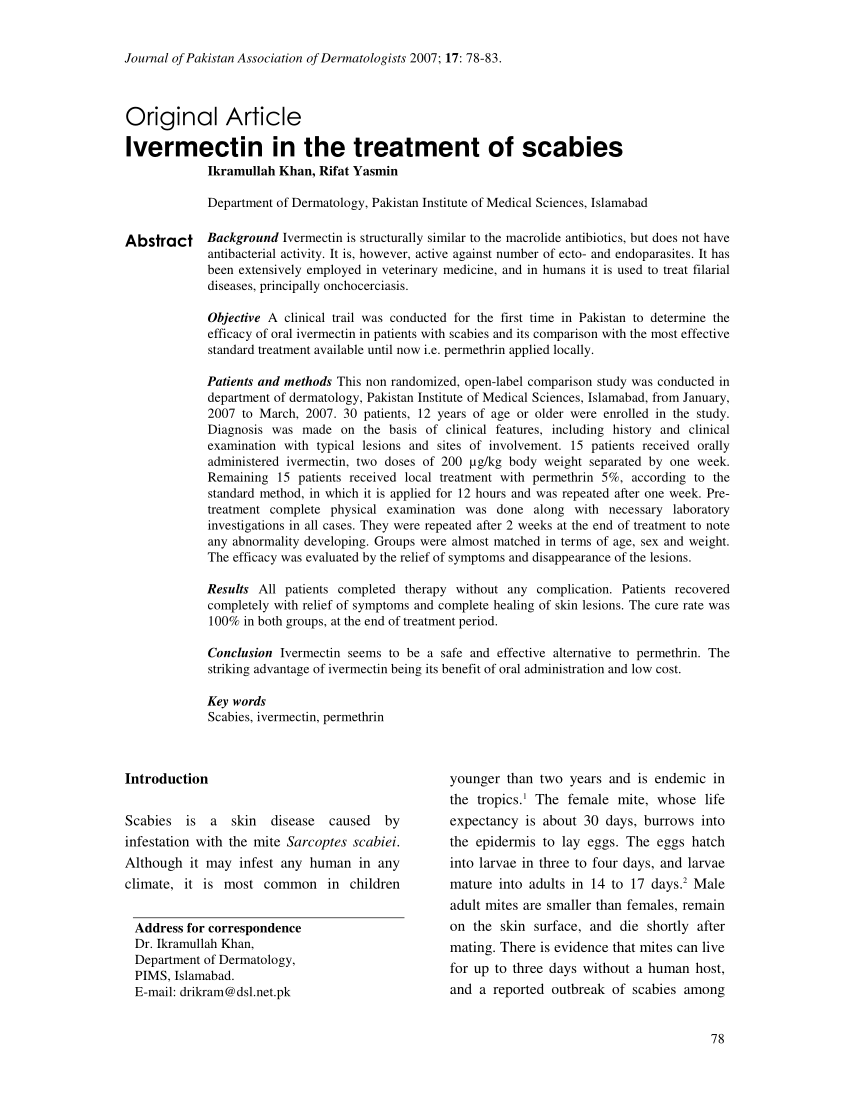 (PDF) Ivermectin in scabies treatment 1