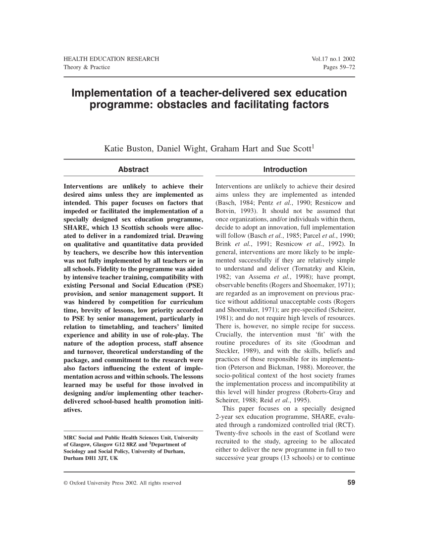 implementation of sex education research paper