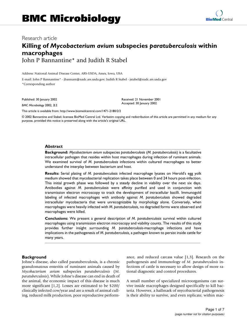Pdf Killing Of Mycobacterium Avium Subspecies Paratuberculosis Within Macrophages
