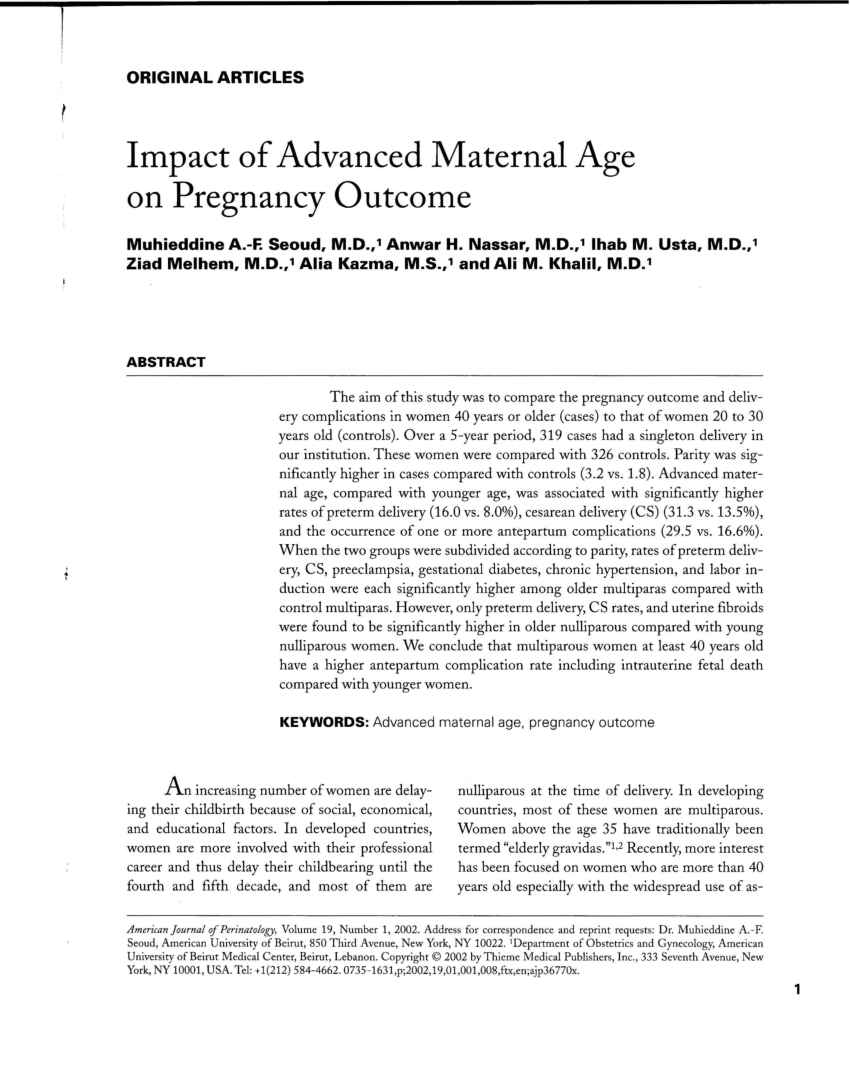 Pdf Impact Of Advanced Maternal Age On Pregnancy Outcome