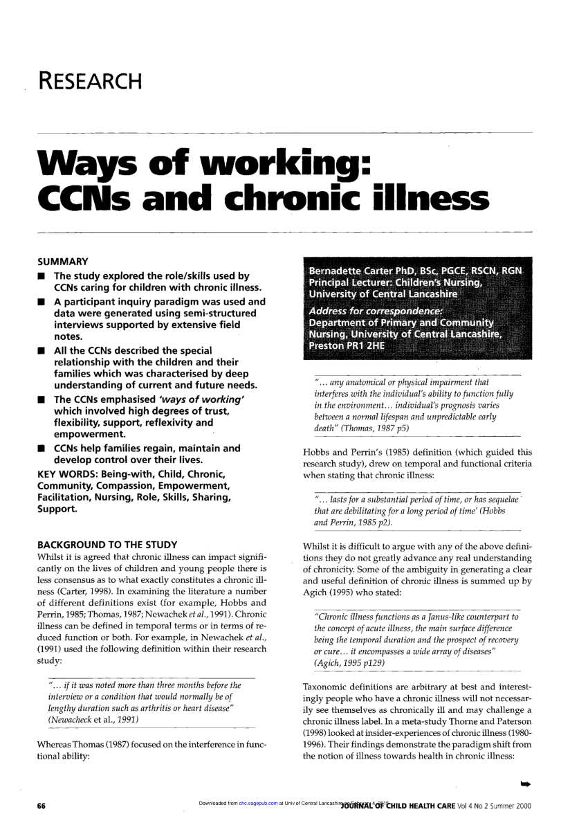 pdf) ways of working: ccns and chronic illness