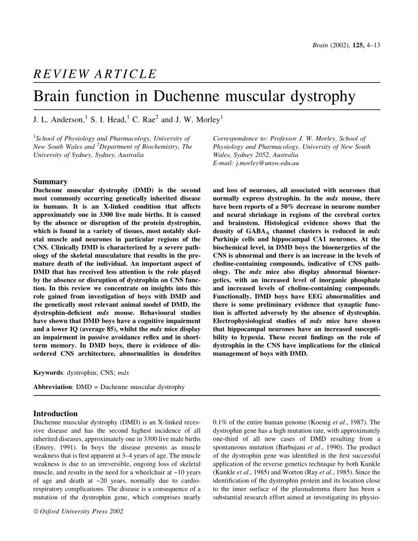 Pdf Brain Function In Duchenne Muscular Dystrophy