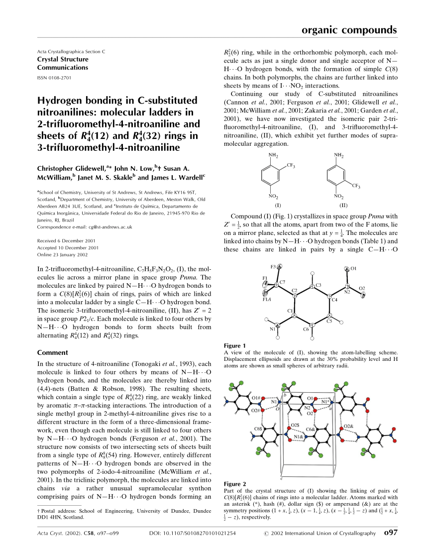 Pdf Hydrogen Bonding In C Substituted Nitroanilines Molecular Ladders In 2 Trifluoromethyl 4 Nitroaniline And Sheets Of R4 4 12 And R4 4 32 Rings In 3 Trifluoromethyl 4 Nitroaniline