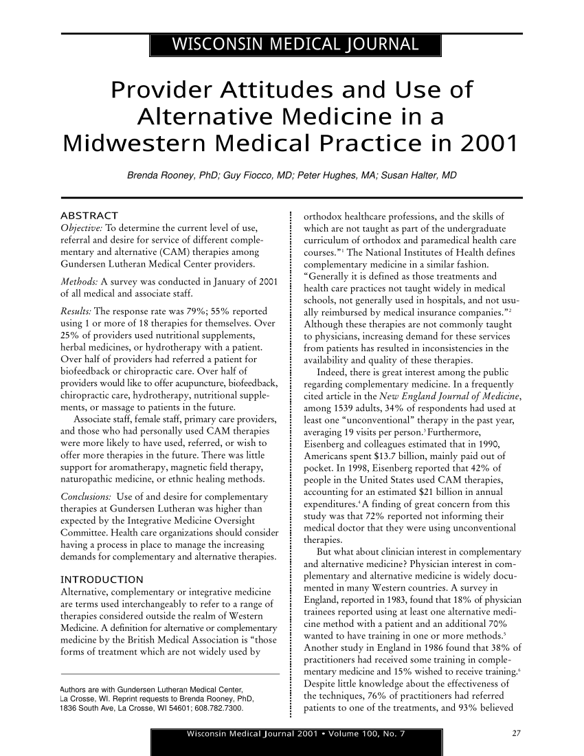 pdf) provider attitudes and use of alternative medicine in a