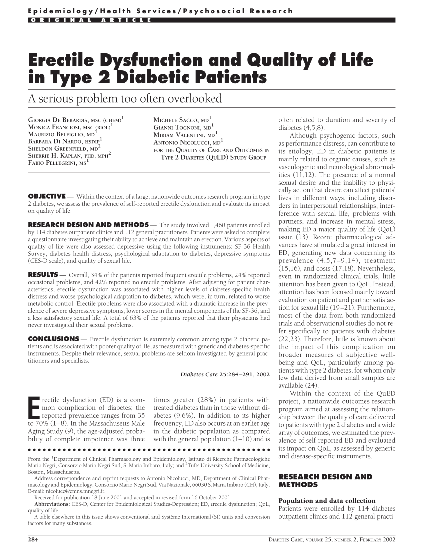 Pdf Erectile Dysfunction And Quality Of Life In Type Diabetic Patients A Serious Problem