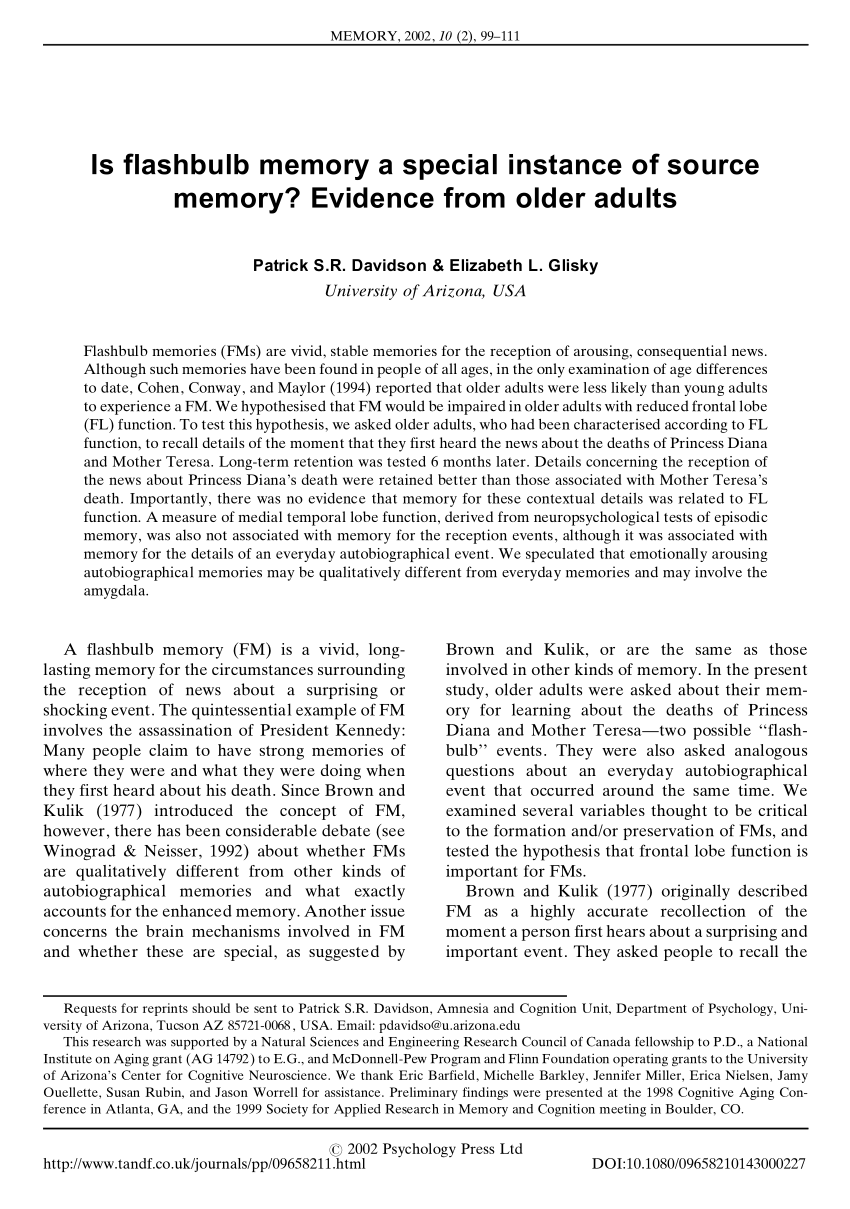 research papers on flashbulb memory