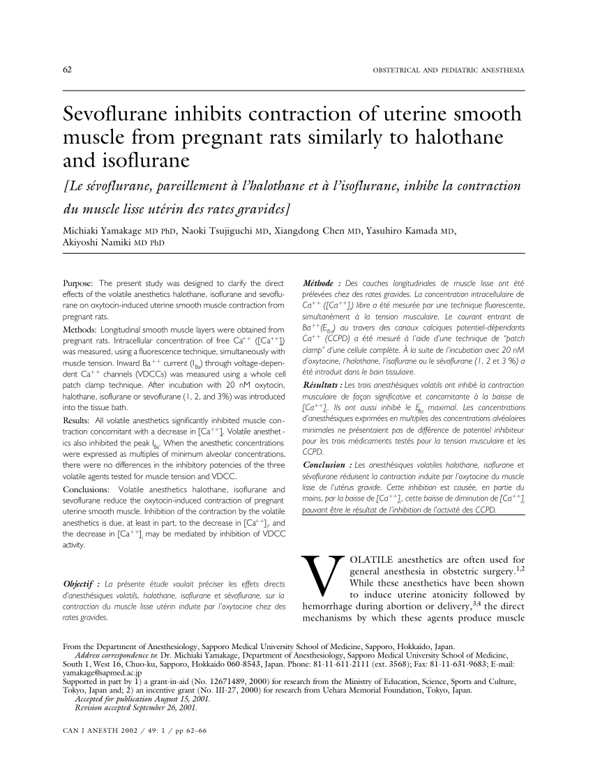 PDF) Sevoflurane inhibits contraction of uterine smooth muscle