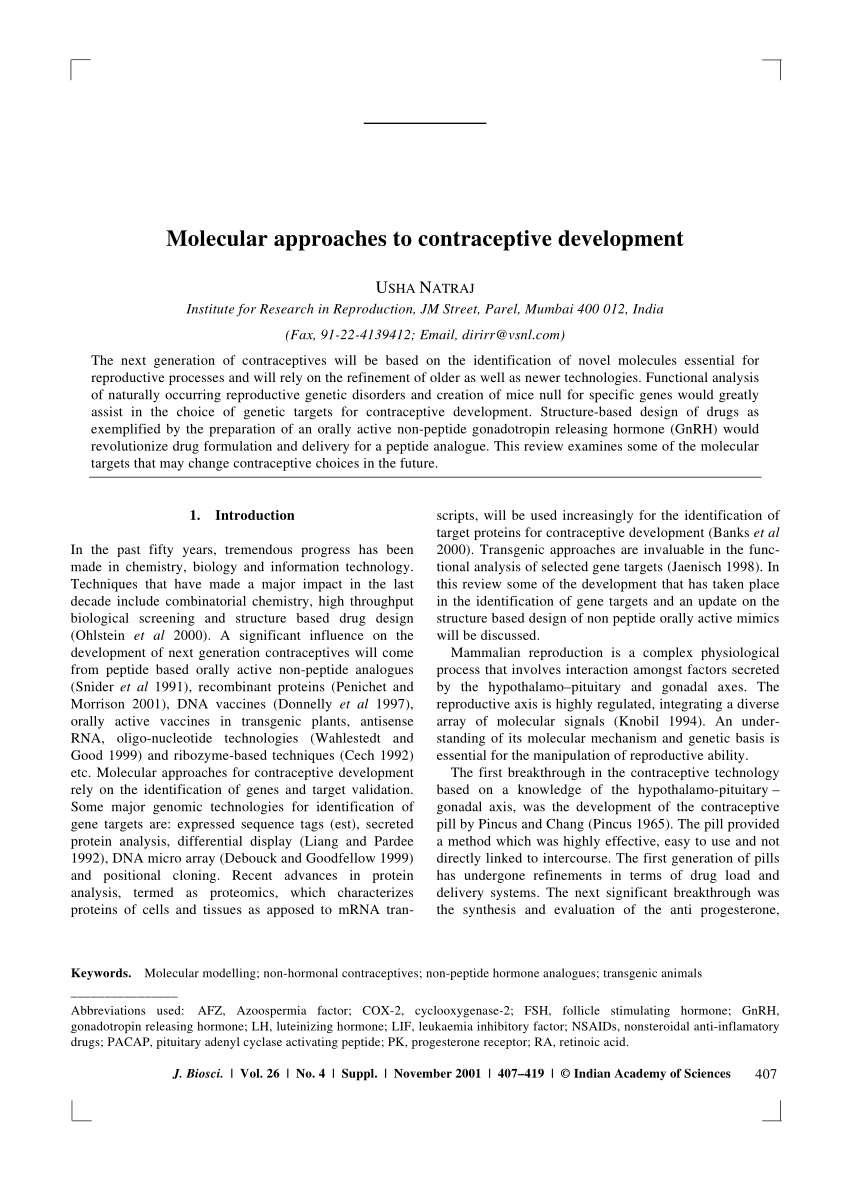 PDF) Molecular approaches to contraceptive development