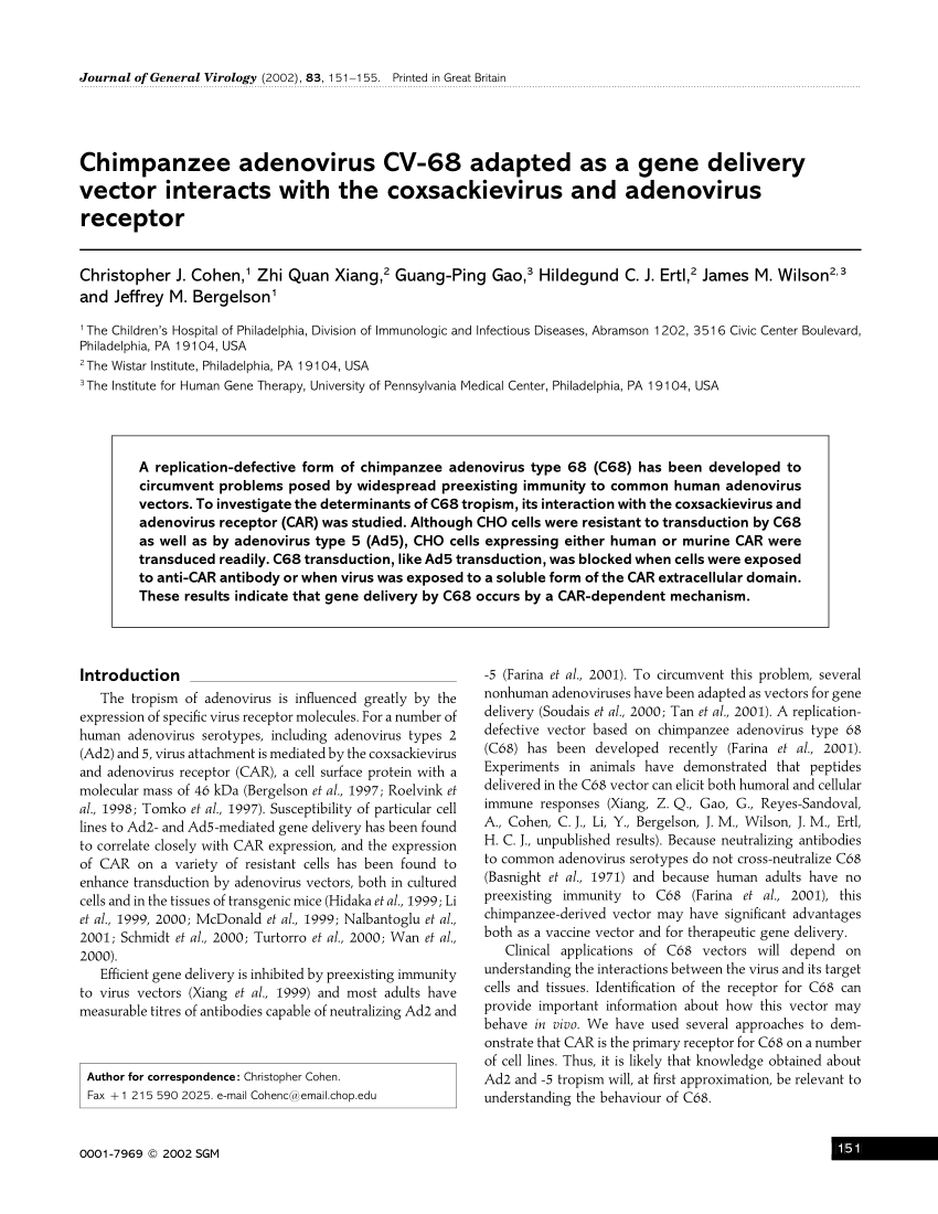 (PDF) Chimpanzee adenovirus CV-68 adapted as a gene delivery vector