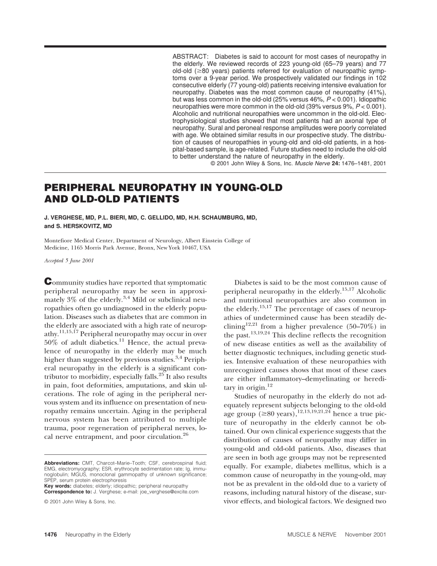 Pdf Peripheral Neuropathy In Young Old And Old Old Patients