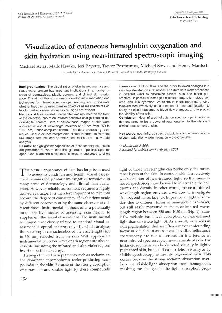 Pdf Visualization Of Cutaneous Hemoglobin Oxygenation And Skin