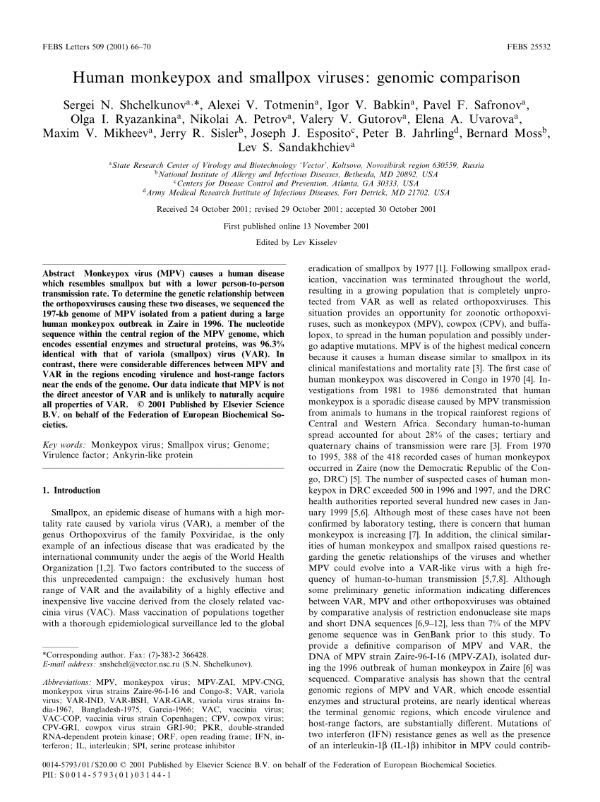 Pdf Human Monkeypox And Smallpox Viruses Genomic Comparison