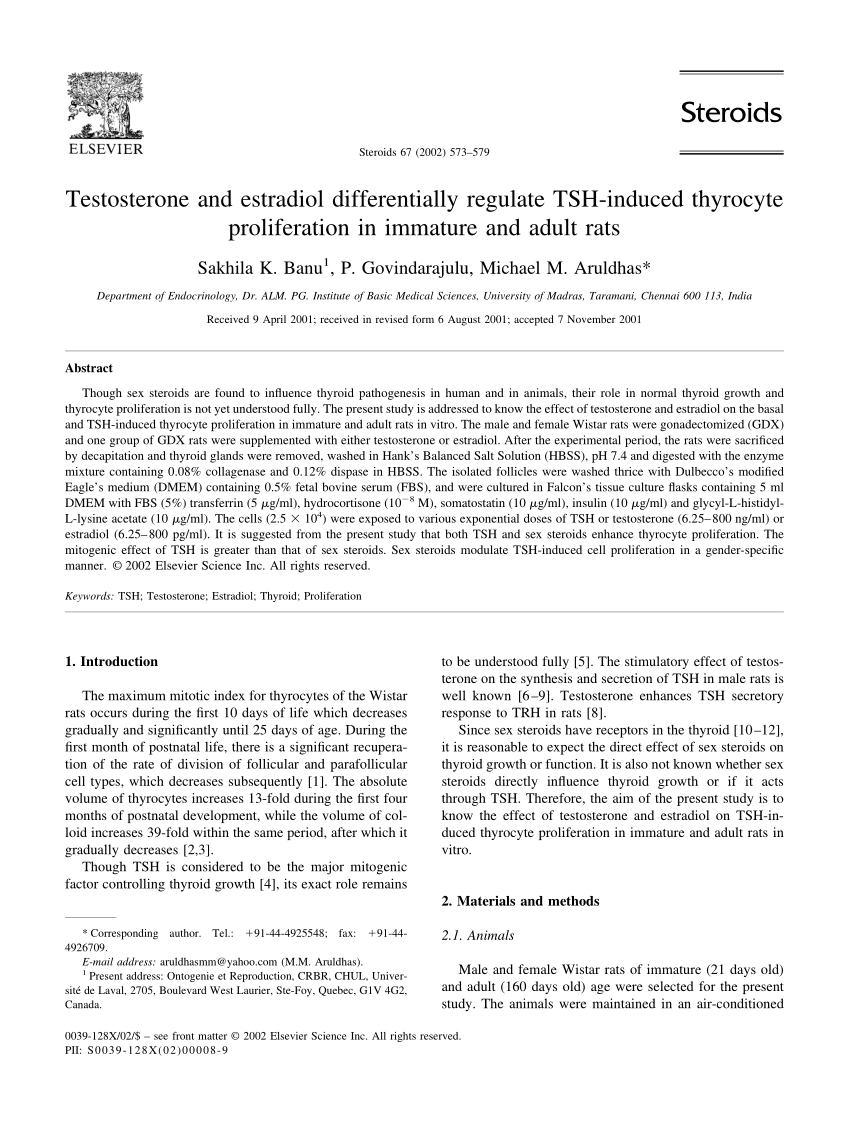 Pdf Testosterone And Estradiol Modulate Tsh Binding In The Thyrocytes Of Wistar Rats 3226