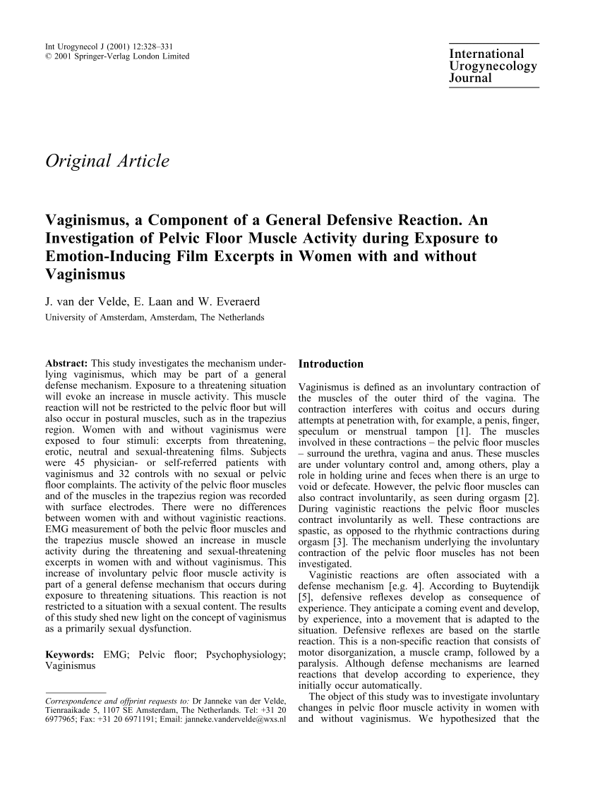 Pdf Vaginismus A Component Of A General Defensive Reaction An