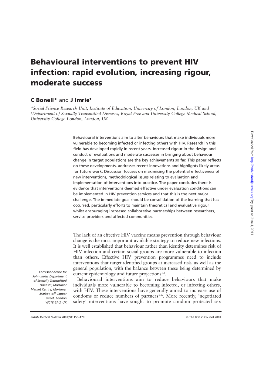 Pdf Behavioural Interventions To Prevent Hiv Infection Rapid 