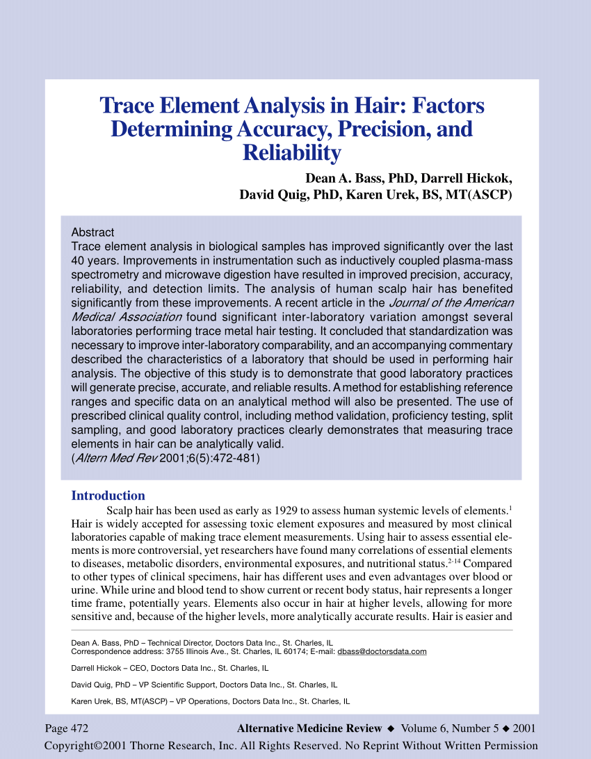 PDF) Trace element analysis in hair: Factors determining accuracy,  precision, and reliability