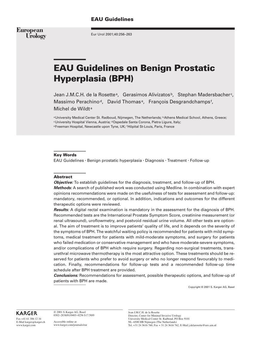 eau guidelines benign prostatic hyperplasia remedii populare pentru prostatită și adenom