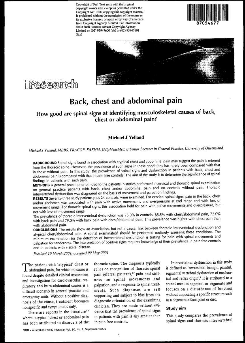 PDF) Back, chest and abdominal pain. How good are spinal signs at ...