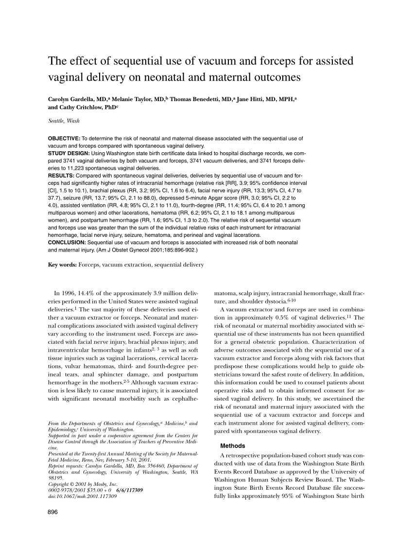 PDF) The effect of sequential use of vacuum and forceps for assisted  vaginal delivery on neonatal and maternal outcomes