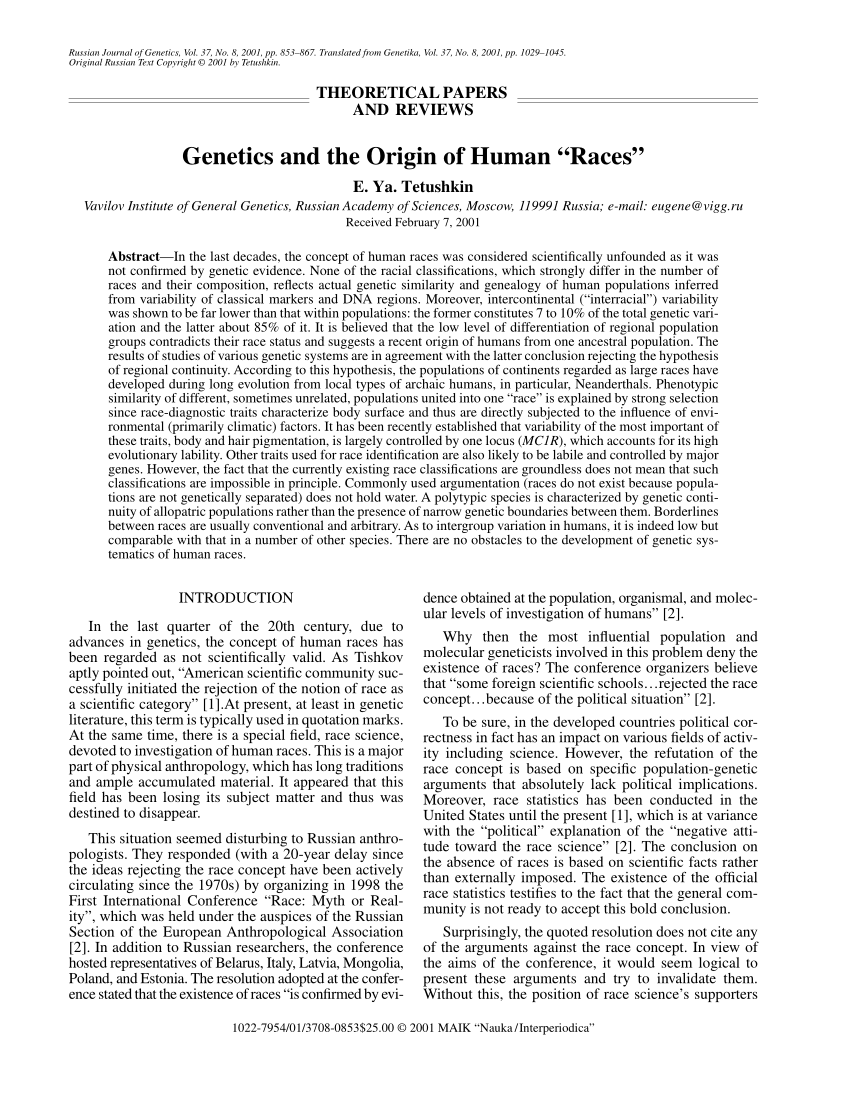 PDF) Genetics and the Origin of Human 