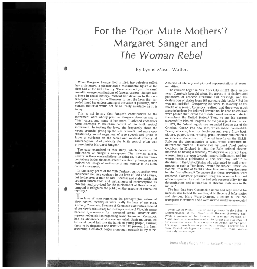 Pdf For The ‘poor Mute Mothers Margaret Sanger And The Woman Rebel