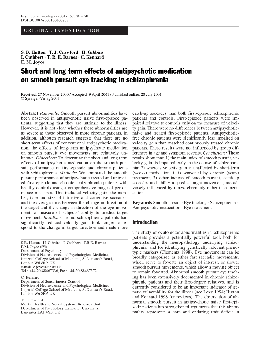 Pdf Short And Long Term Effects Of Antipsychotic Medication On Smooth Pursuit Eye Tracking In 1055