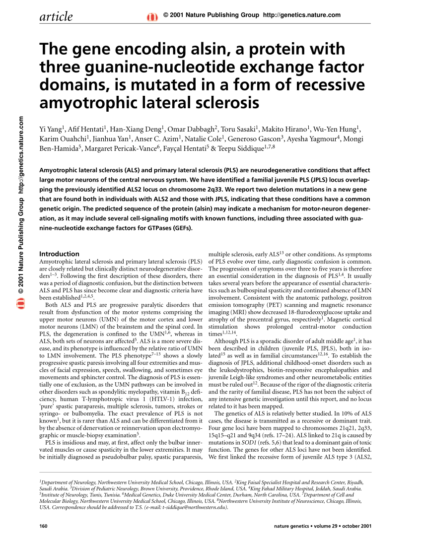 PDF) The gene encoding alsin, a protein with three guanine ...