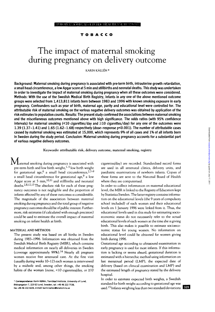 Pdf The Impact Of Maternal Smoking During Pregnancy On Delivery Outcome