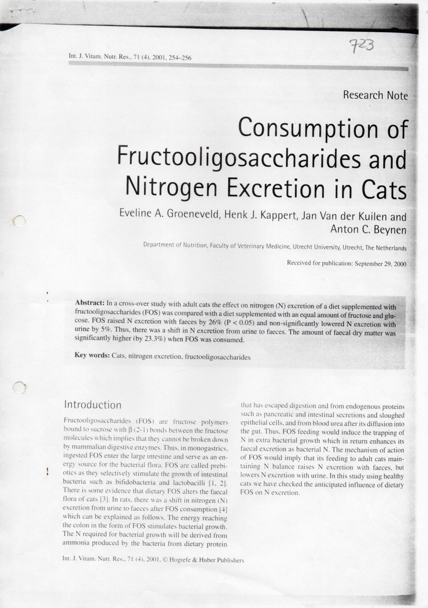 PDF Consumption of Fructooligosaccharides and Nitrogen Excretion