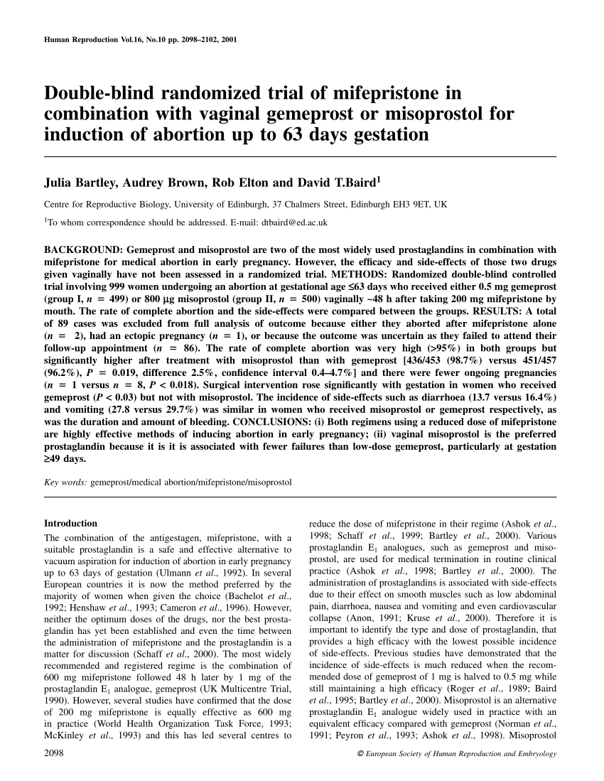 PDF Double blind randomized trial of mifepristone in combination