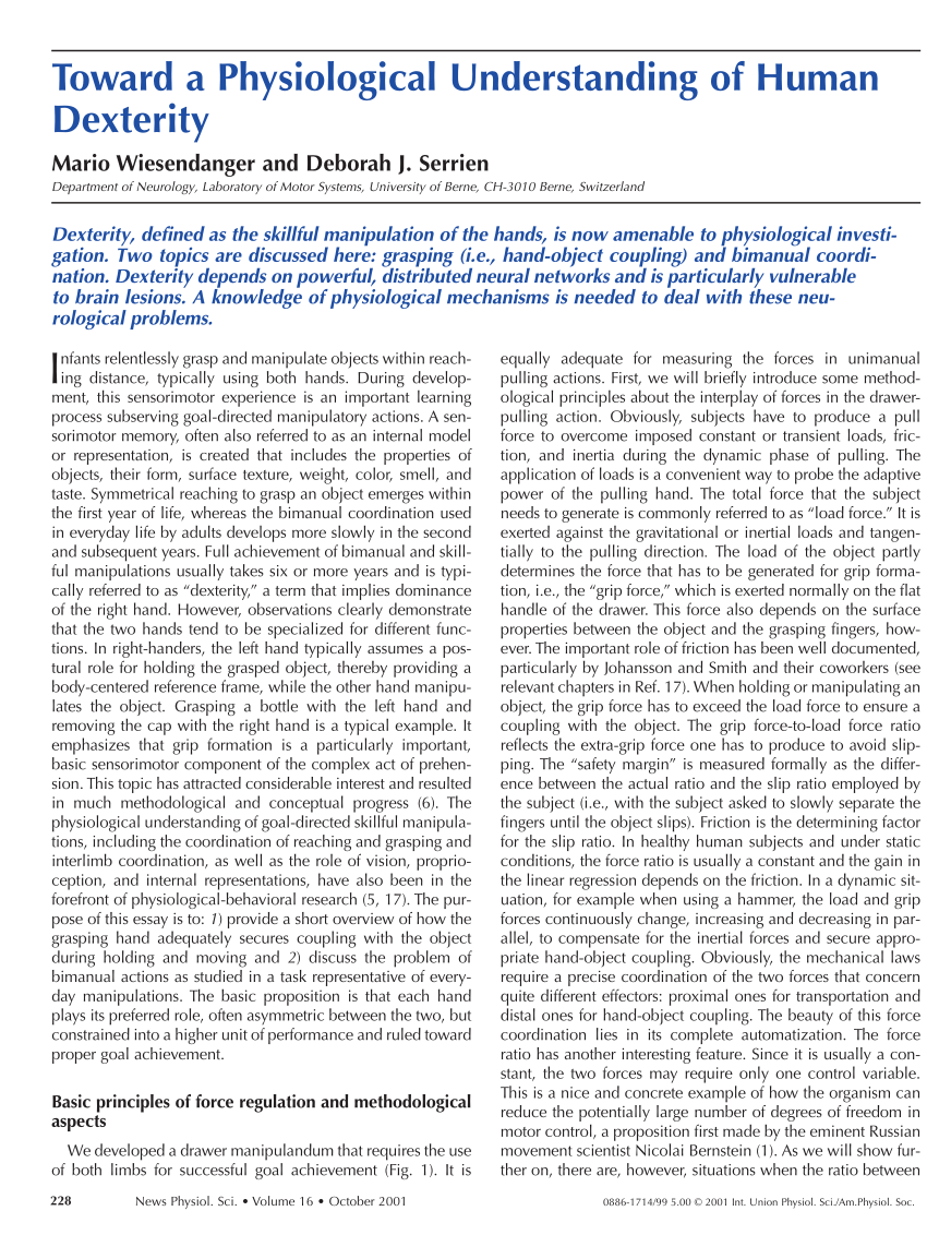 (PDF) Toward a Physiological Understanding of Human Dexterity