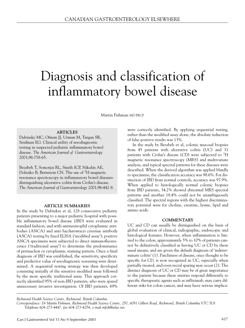 (PDF) Diagnosis and Classification of Inflammatory Bowel Disease