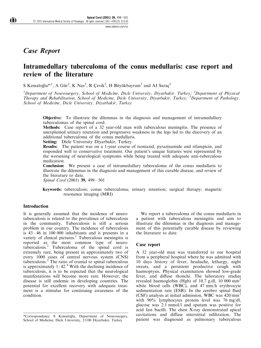 Pdf Intramedullary Tuberculoma Of The Conus Medullaris Case Report