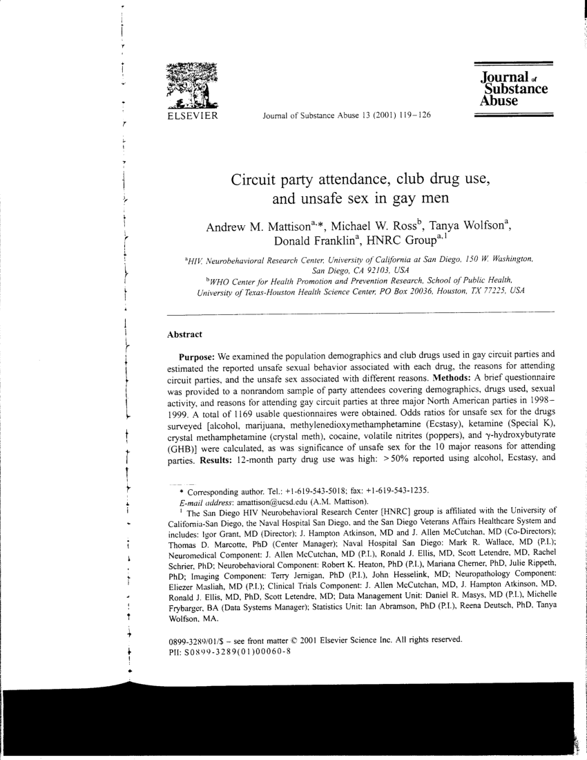 PDF) Circuit party attendance, club drug use, and unsafe sex in gay men