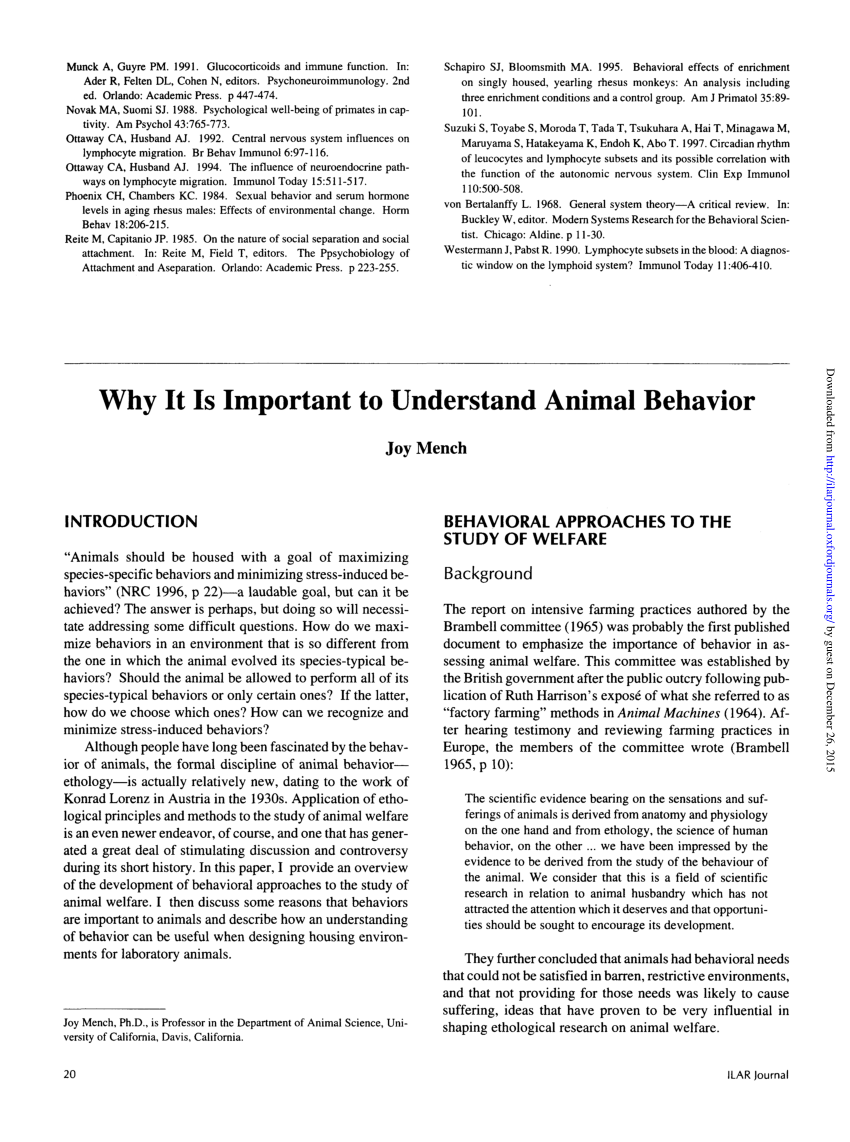 PDF) Why It Is Important to Understand Animal Behavior
