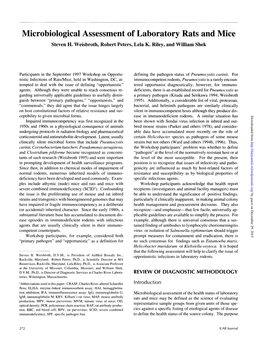 PDF) Microbiological Assessment of Laboratory Rats and Mice