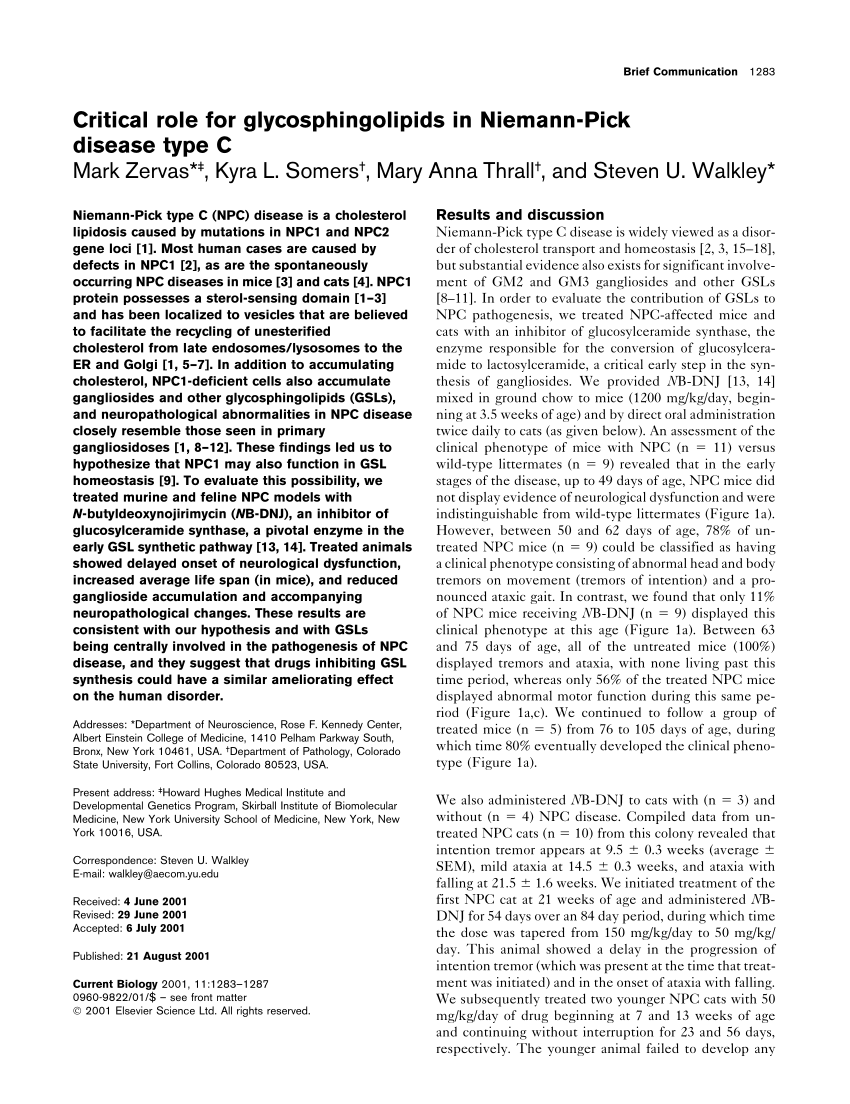 Critical role for glycosphingolipids in Niemann-Pick disease type