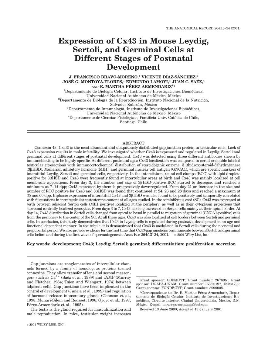 Pdf Expression Of Connexin43 In Mouse Leydig Sertoli And Germinal Cells At Different Stages Of Postnatal Development