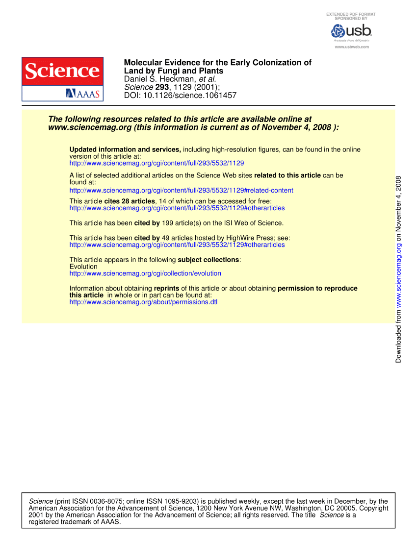 Pdf Molecular Evidence For The Early Colonization Of Land By Fungi And Plants