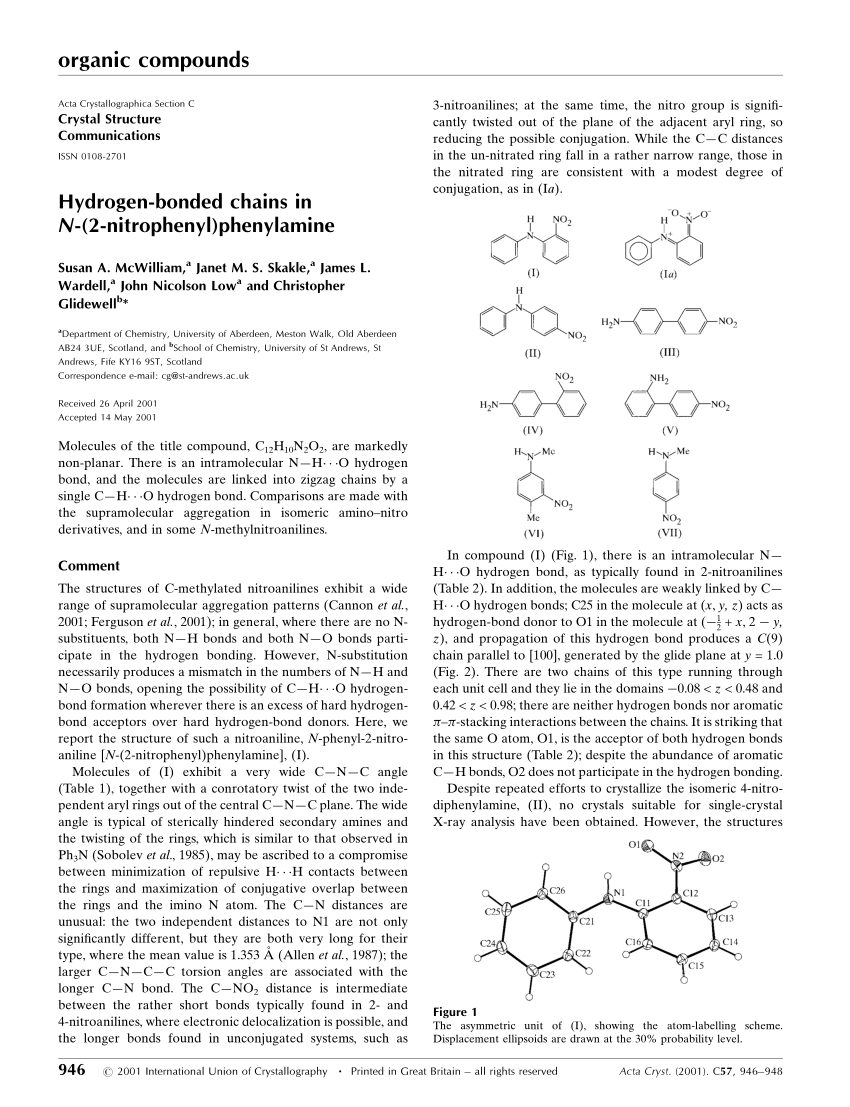Pdf Hydrogen Bonded Chains In N 2 Nitrophenyl Phenylamine