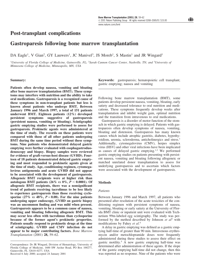 PDF Gastroparesis following bone marrow transplantation