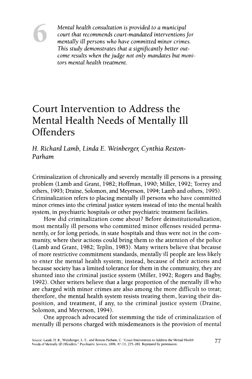 (PDF) Court intervention to address the mental health needs of mentally