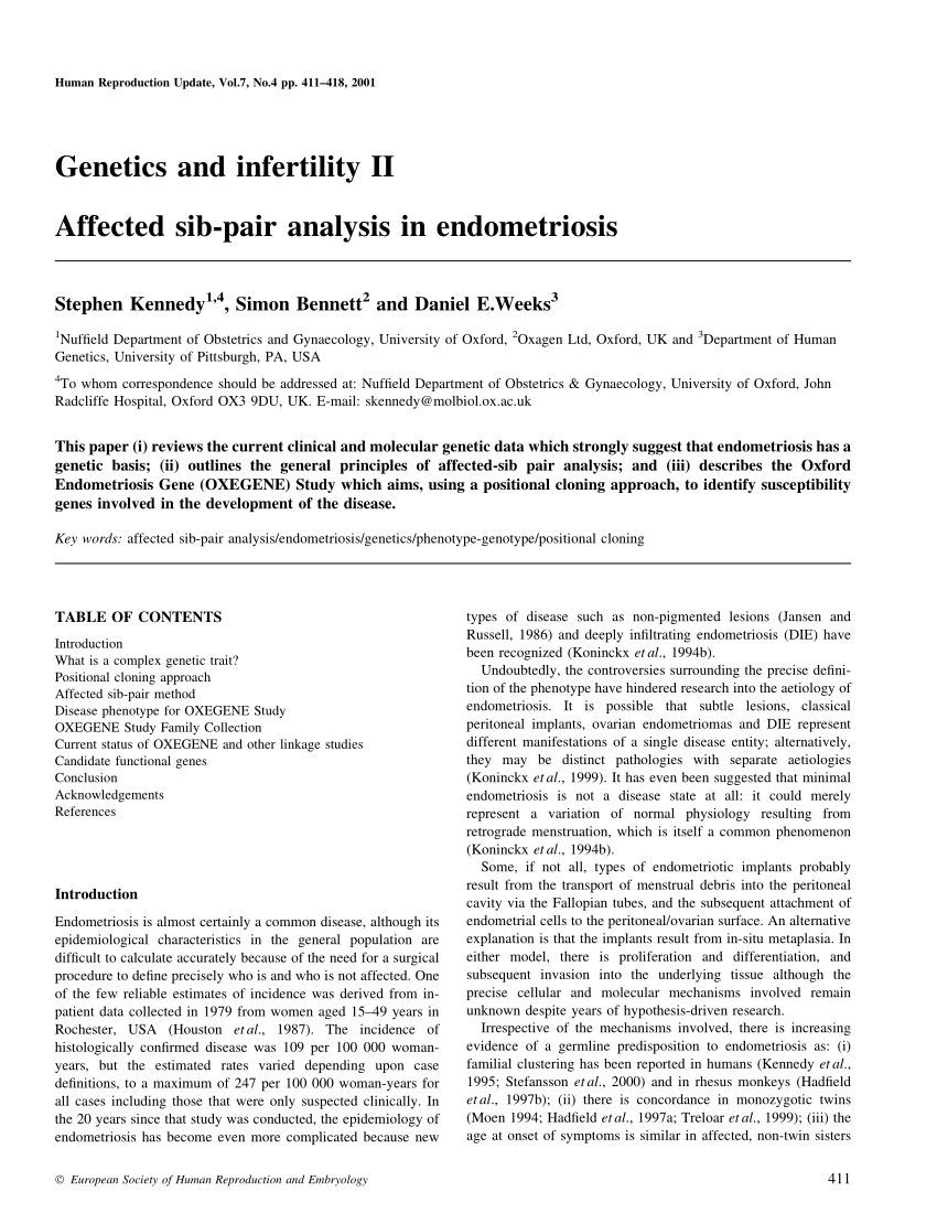 PDF Affected sib pair analysis in endometriosis
