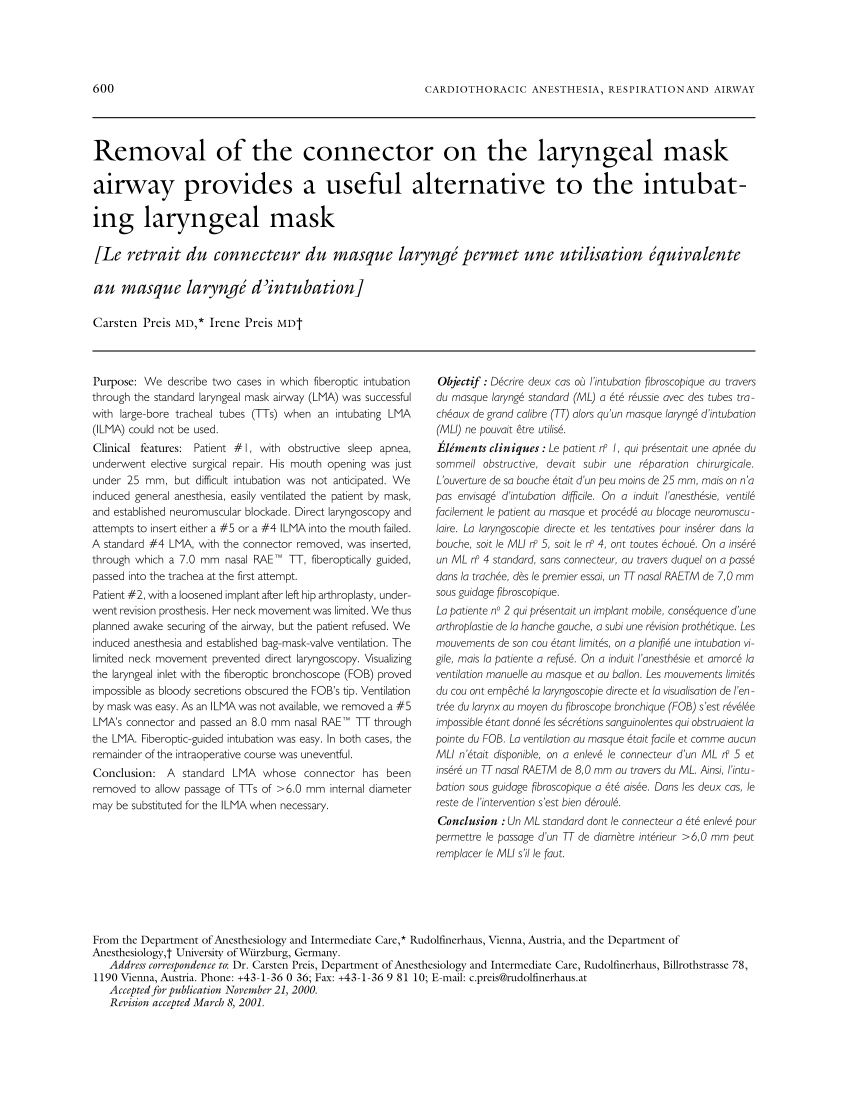 PDF) Removal of the connector on the laryngeal mask airway 