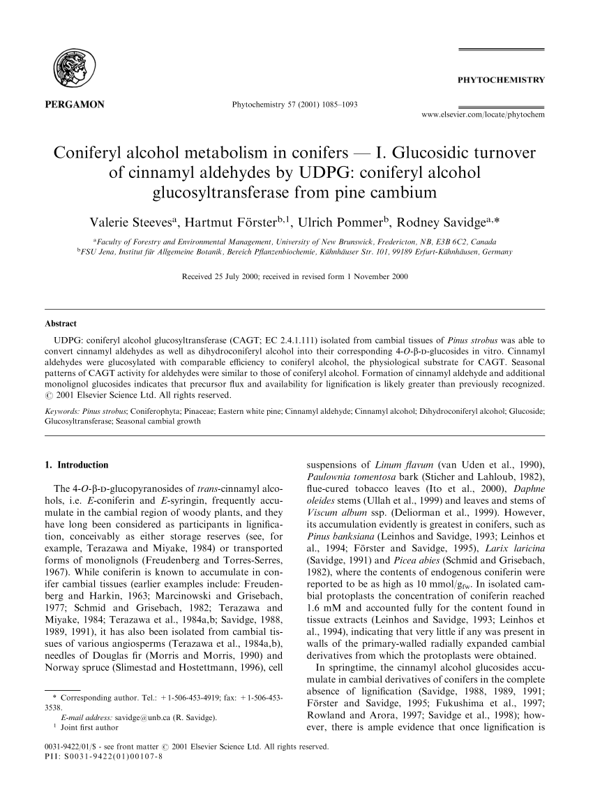 (PDF) Coniferyl alcohol metabolism in conifers - I. Glucosidic turnover ...