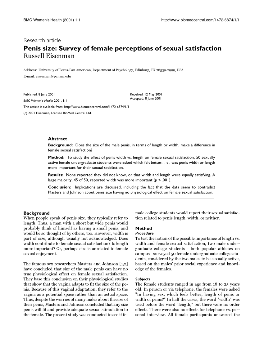 PDF) Penis size Survey of female perceptions of sexual satisfaction photo