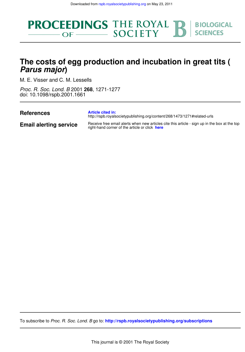 Pdf The Costs Of Egg Production And Incubation In Great Tits Parus Major